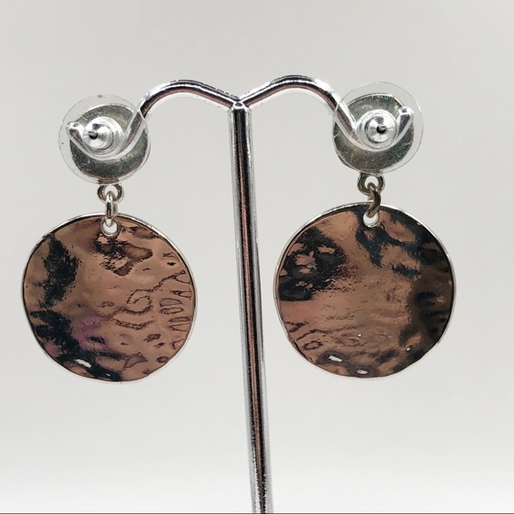 Silver Tone Disc and Round Crystal Dangle Post Earrings - Picture 7 of 8